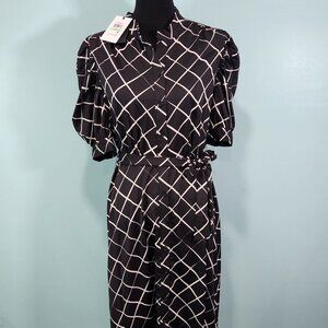 DKNY Women's Plaid Short Sleeve Dress - Black/White Size 8